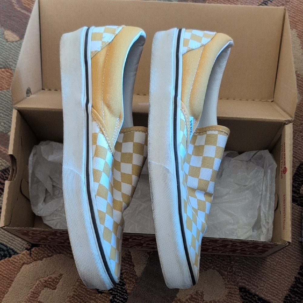 Classic Vans Yellow Checkerboard Slip On. Size 9.5 Women's, Size 8 Men's - Picture 3 of 5
